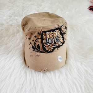 Wild wear, Owl  Distressed Rhinestone Baseball Hat Womens, Strapback buckle